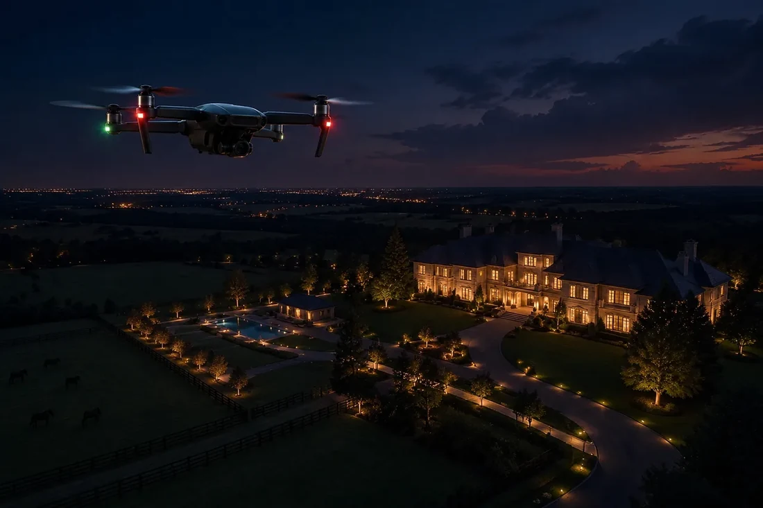 Twilight exterior of a Caledon estate captured for a luxury film