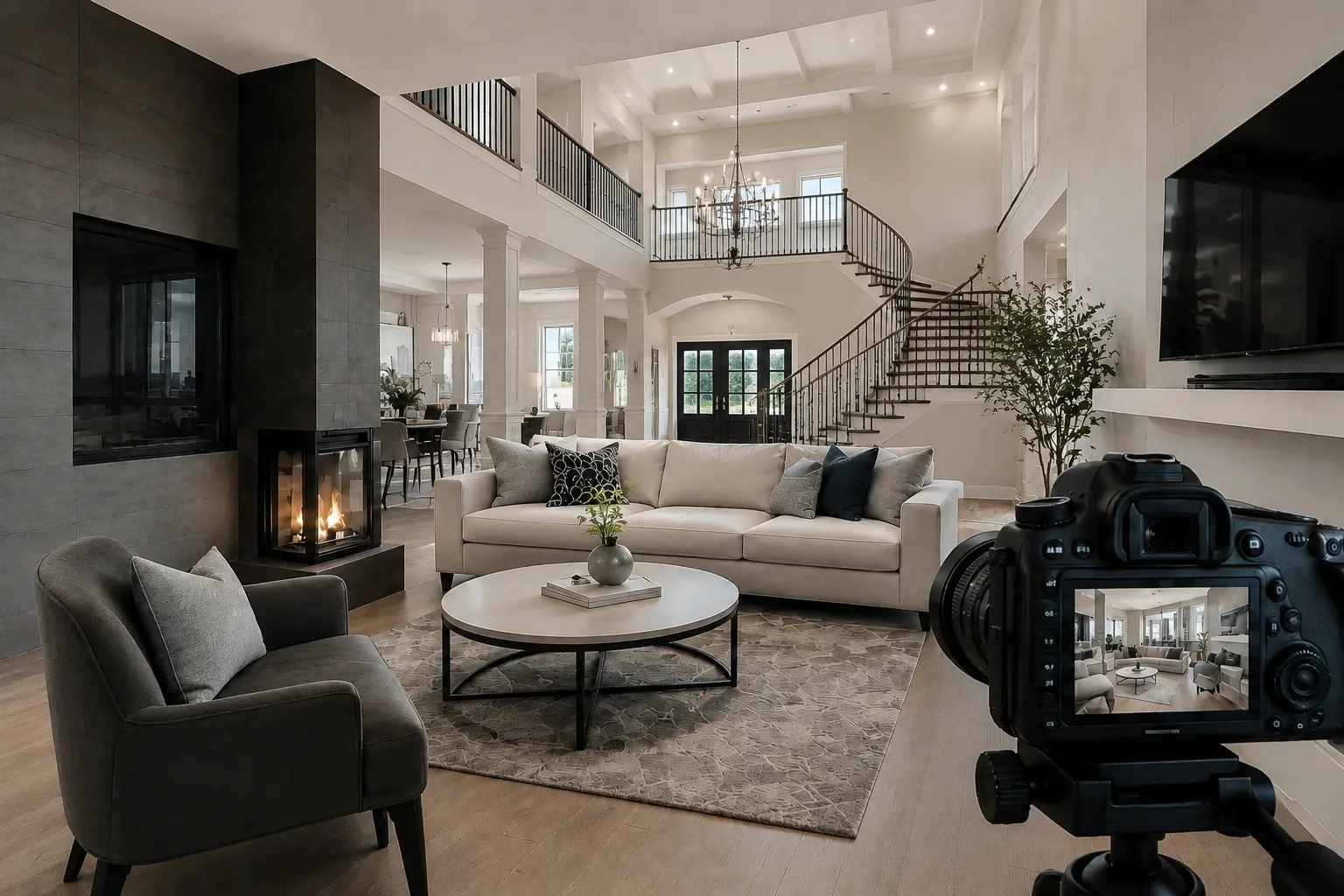 HDR photography setup in the great room of a two storey Woodbridge custom home in Vaughan