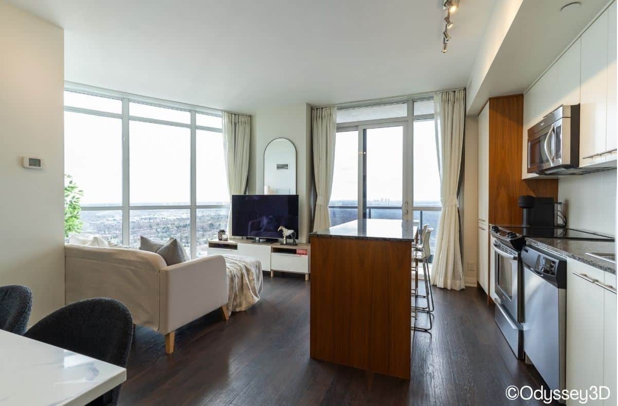 One shot real estate photography in Toronto, single exposure interior with bright window light