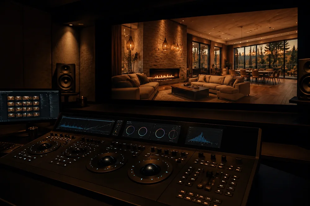 Colour grading a Mississauga property film in the edit suite