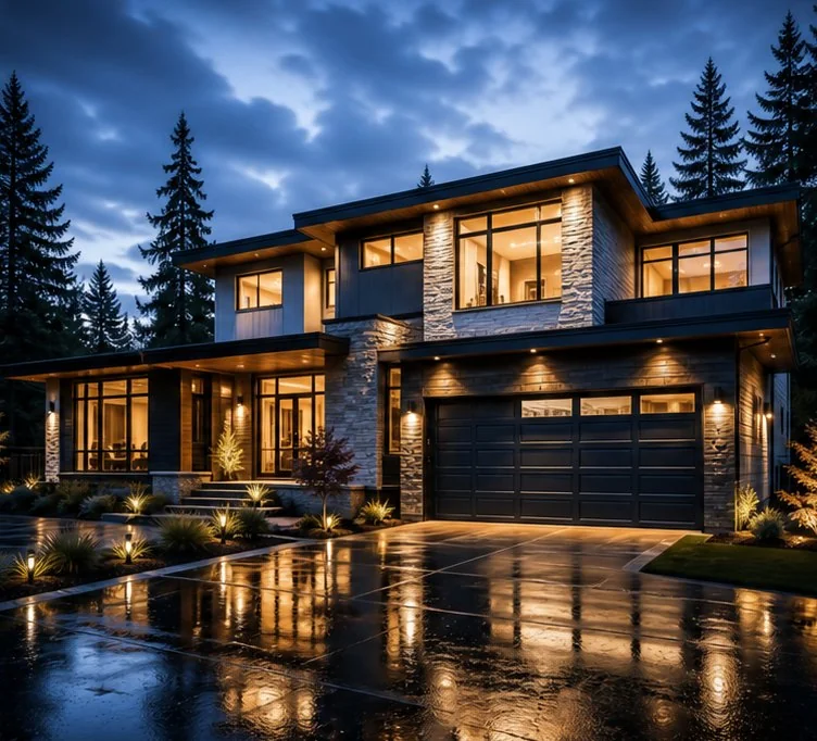Twilight real estate video frame from an approved Odyssey3D concept