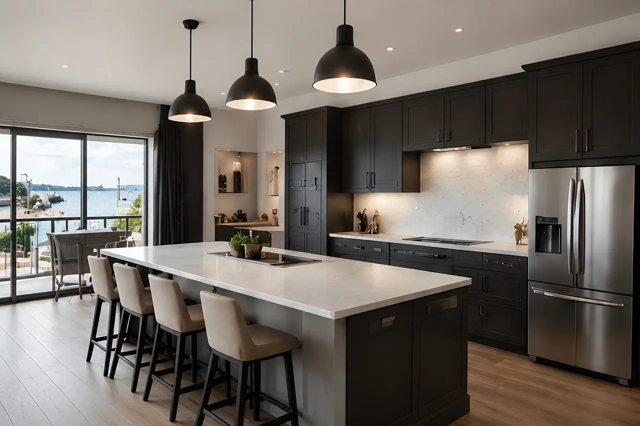 Professionally photographed Burlington kitchen with lake views