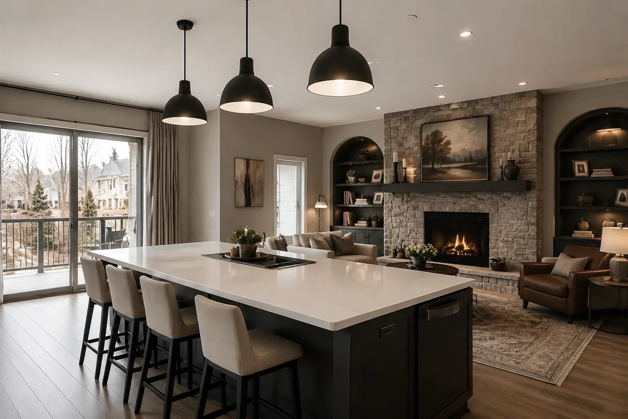 Professionally photographed open concept kitchen in a Kingsway area Etobicoke home