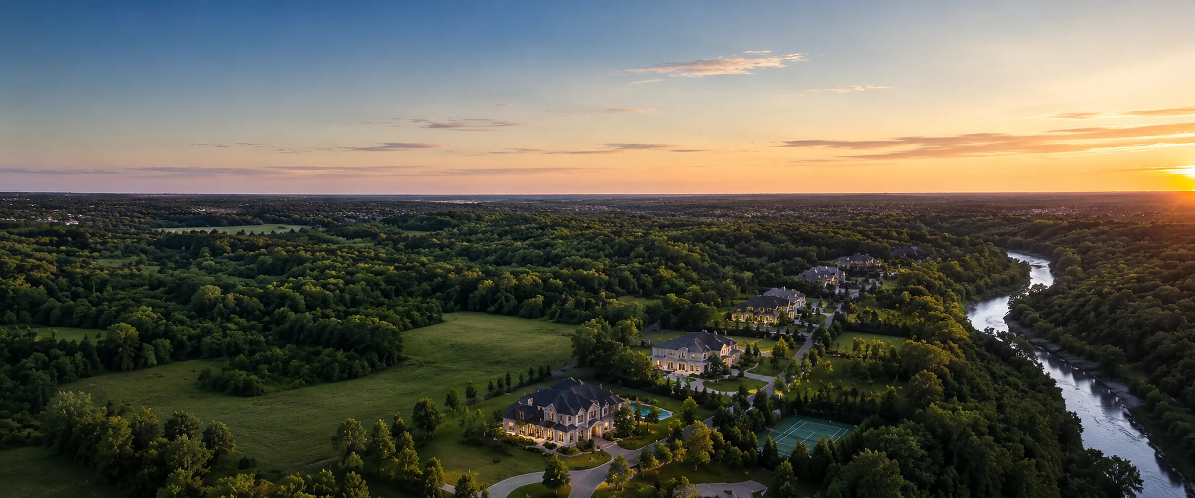 Camera drone capturing an executive Vaughan estate at dusk
