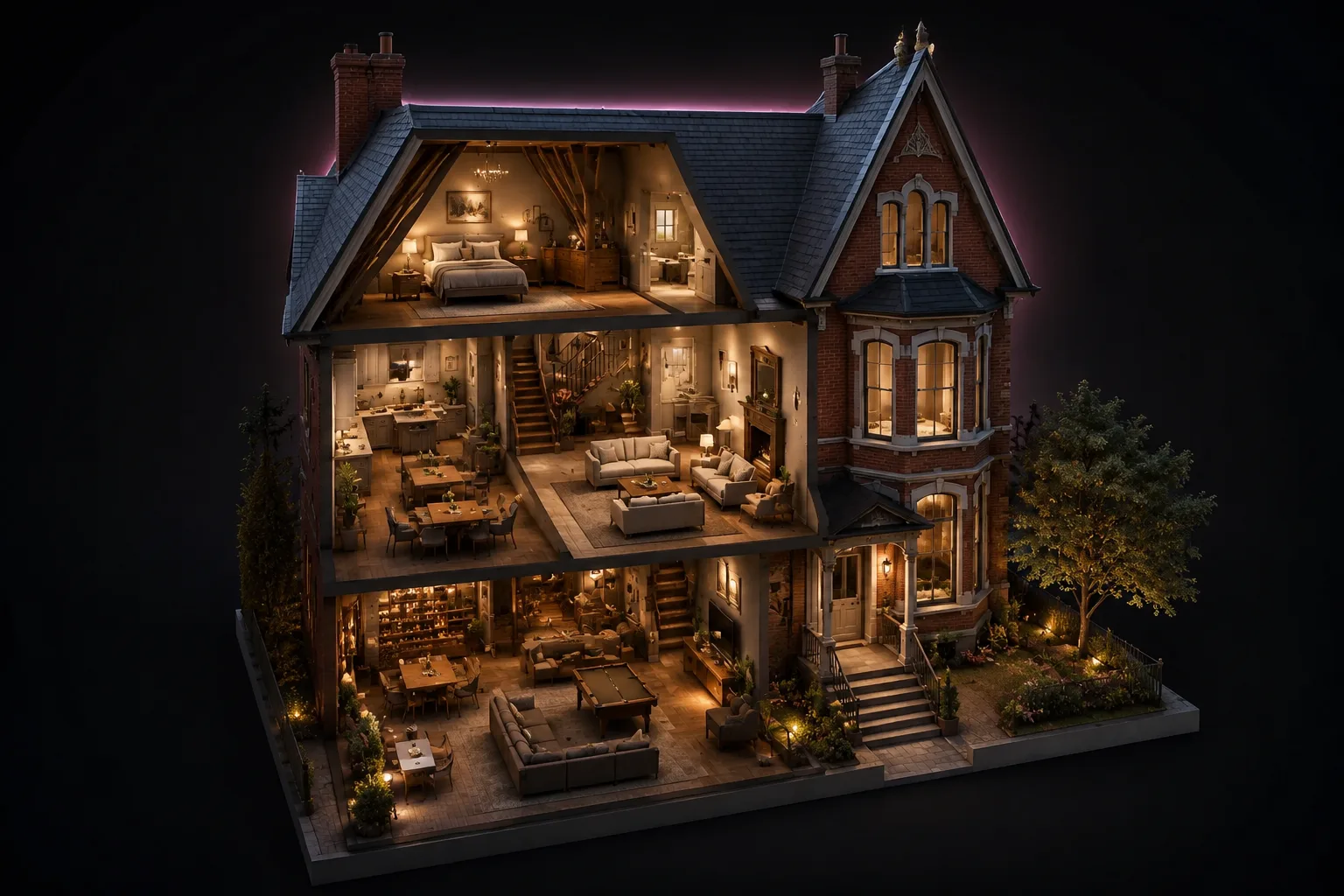Matterport 3D dollhouse view of a Markham home with skyline views and tour navigation points