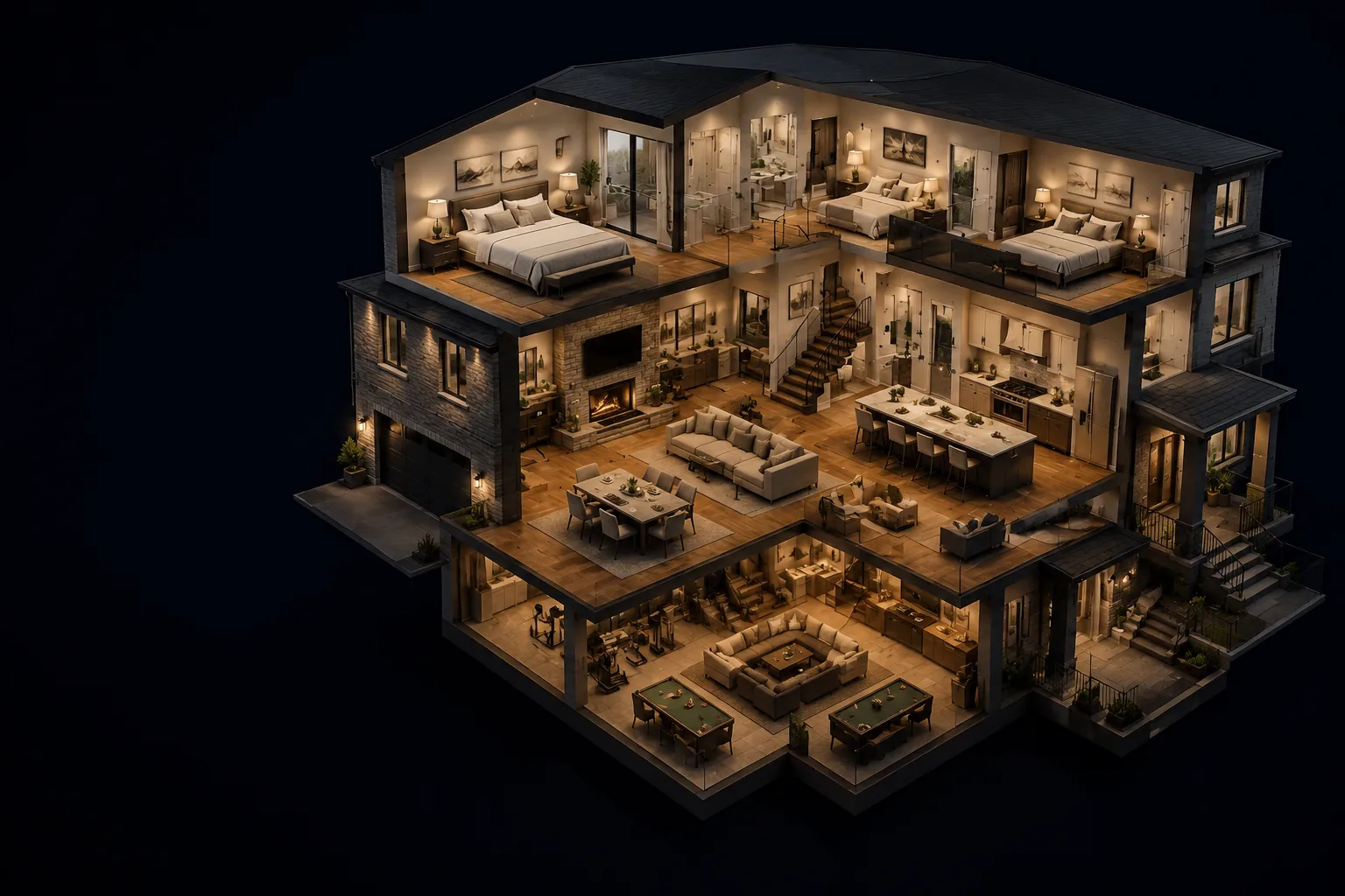 Matterport 3D dollhouse view of a 2-storey Brampton detached home with a finished basement level