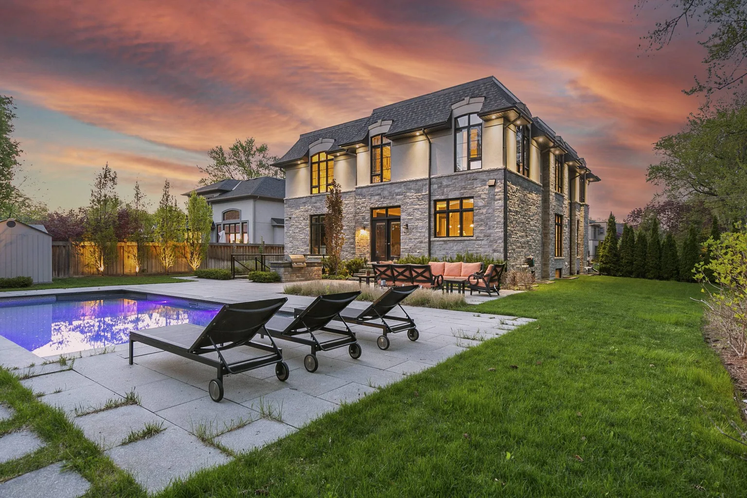 Oakville home and pool at golden hour for a cinematic listing film