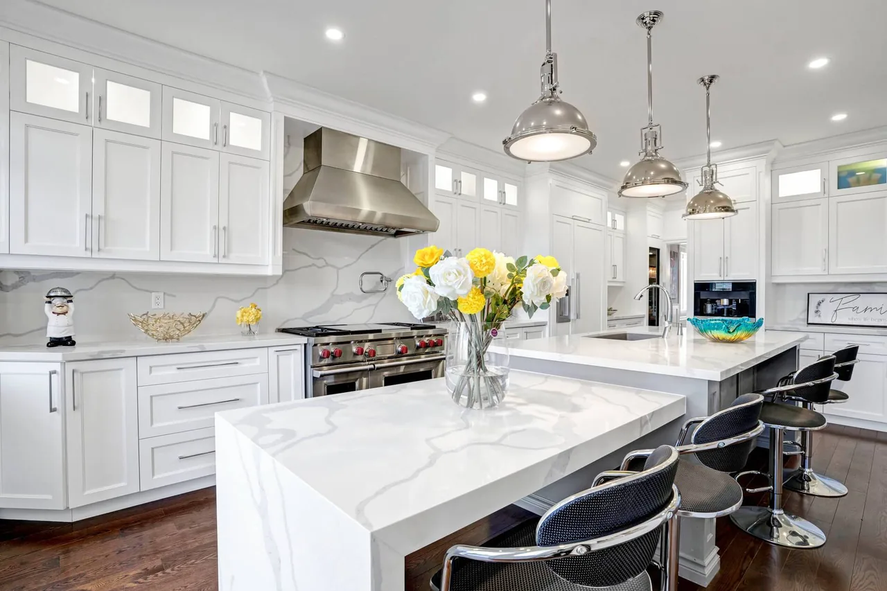 Professionally photographed North York condo kitchen with the skyline in view