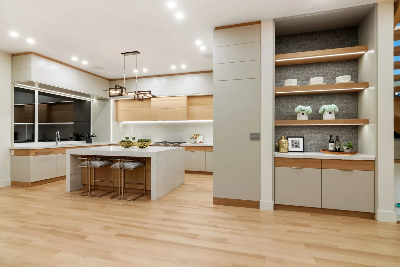 Professionally photographed Richmond Hill kitchen overlooking a treed pond