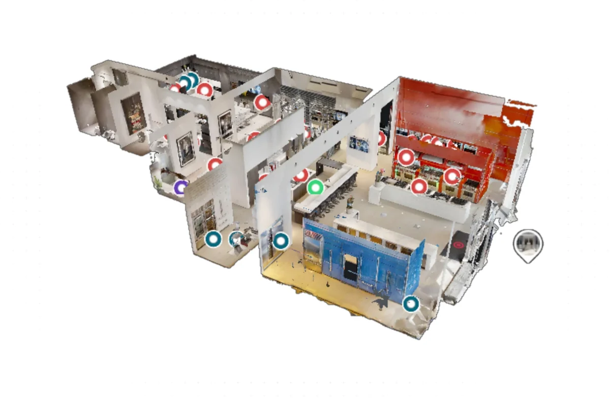 Matterport dollhouse view of a real commercial space scanned by Odyssey3D